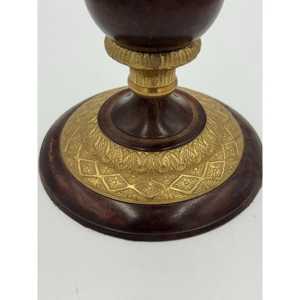 Vintage Heavy Gold Tone & Brown Candle Stick Holder With Orange Acrylic Prisms